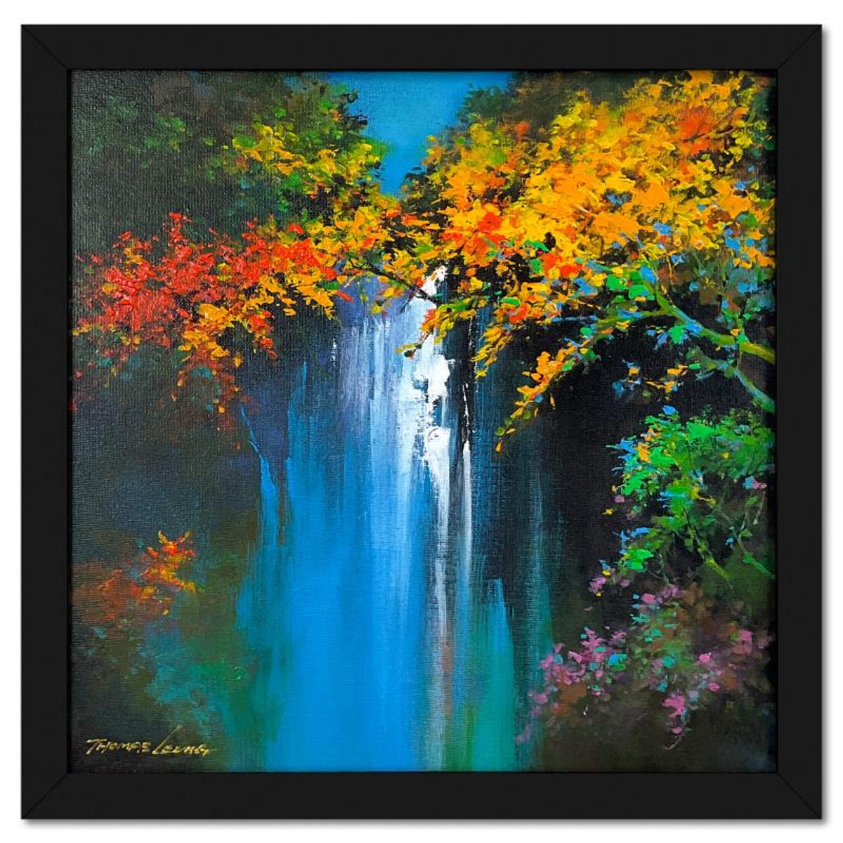 Thomas Leung, "In The Mountain" Framed Original Acrylic Painting on Canvas Board, Hand Signed with Letter of Authenticity.