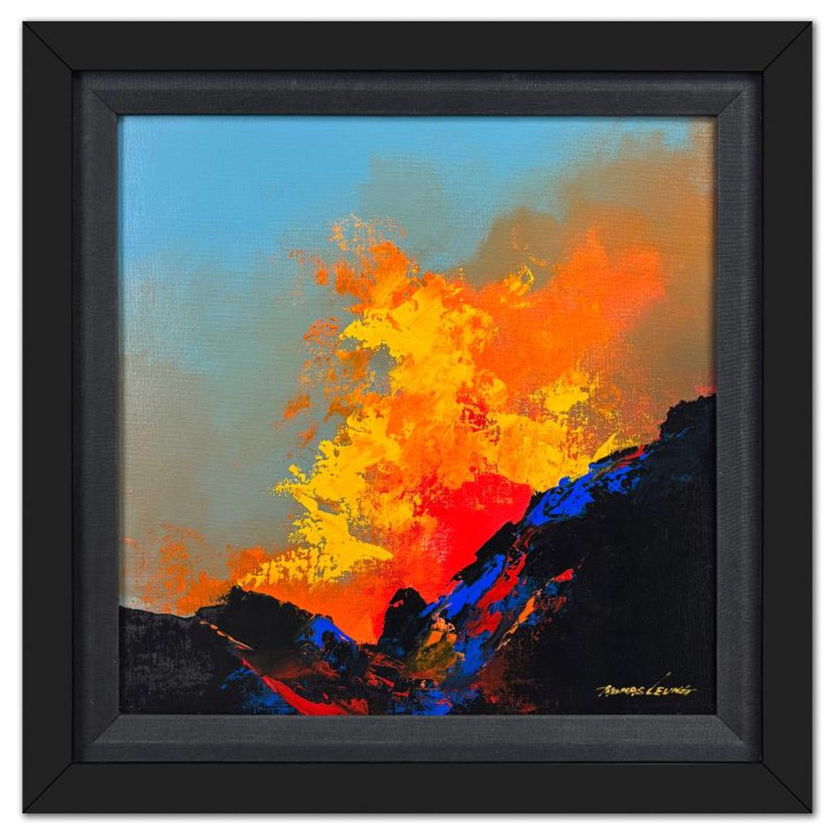 Thomas Leung, "Lava Erupt 1" Framed Original Acrylic Painting on Canvas Board, Hand Signed with Letter of Authenticity.