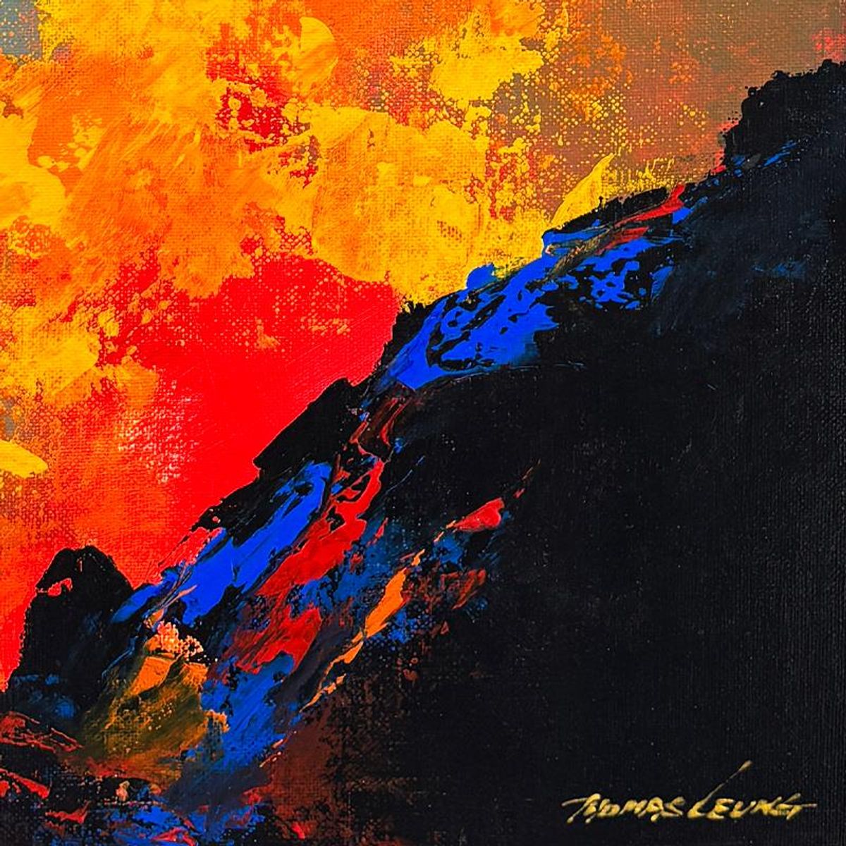 Thomas Leung, "Lava Erupt 1" Framed Original Acrylic Painting on Canvas Board, Hand Signed with Letter of Authenticity.