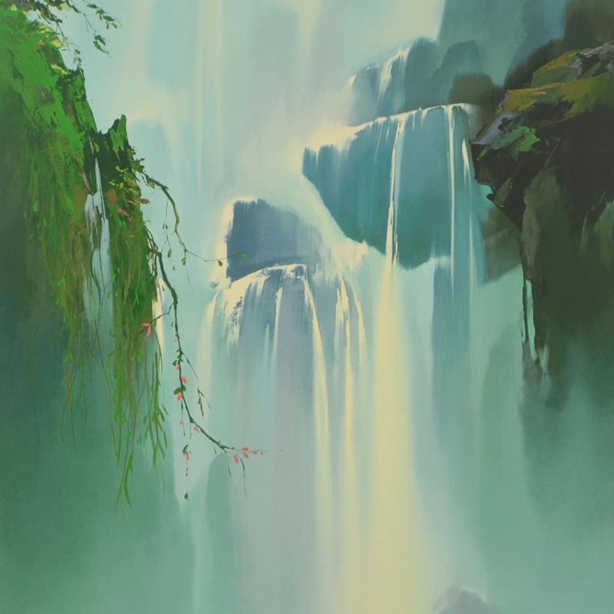Thomas Leung, "Misty Falls" Framed Limited Edition, Numbered 164/275 and Hand Signed with Letter of Authenticity.