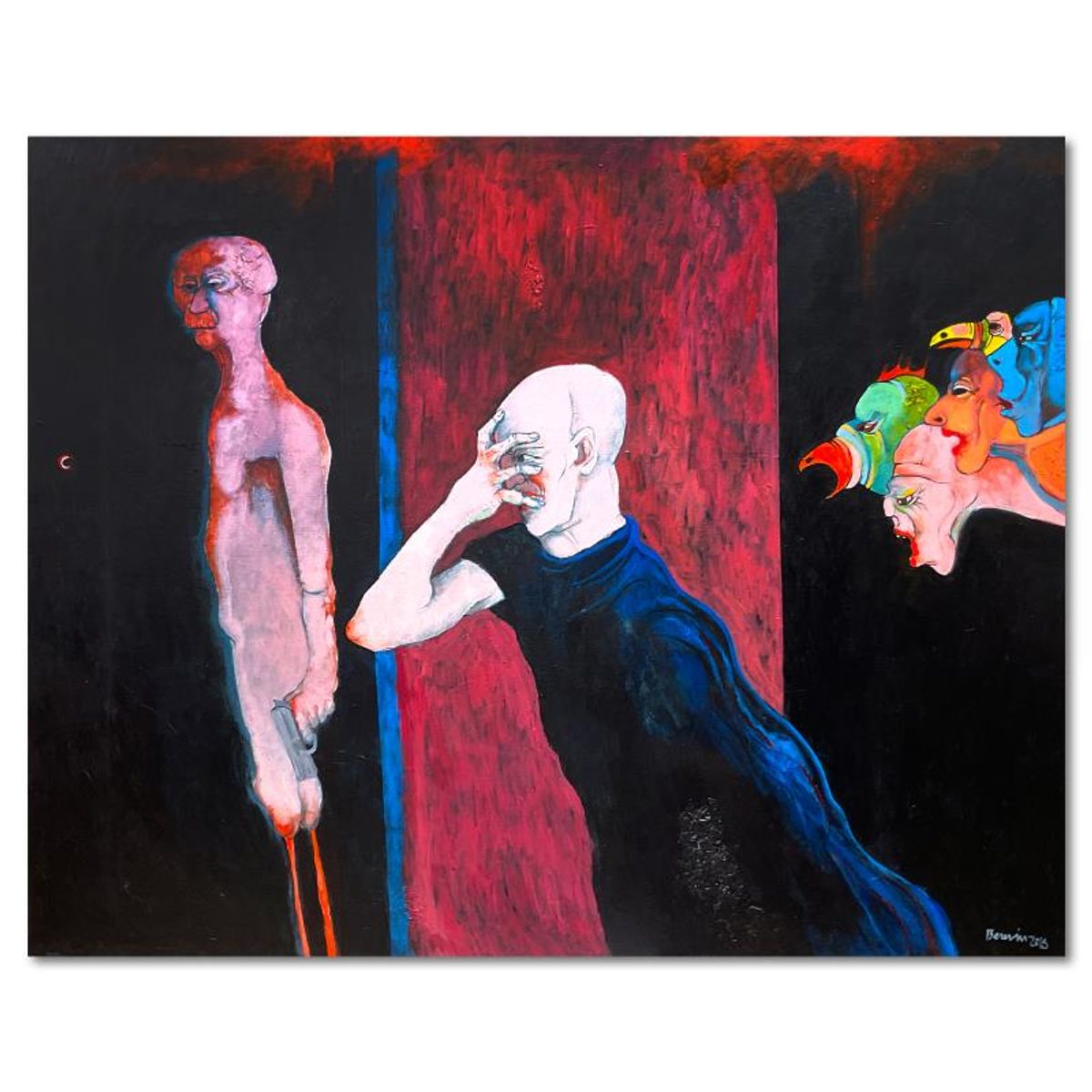 Milton Berwin (1925-2023), Original Painting on Canvas (52" x 66"), Hand Signed with Letter of Authenticity.