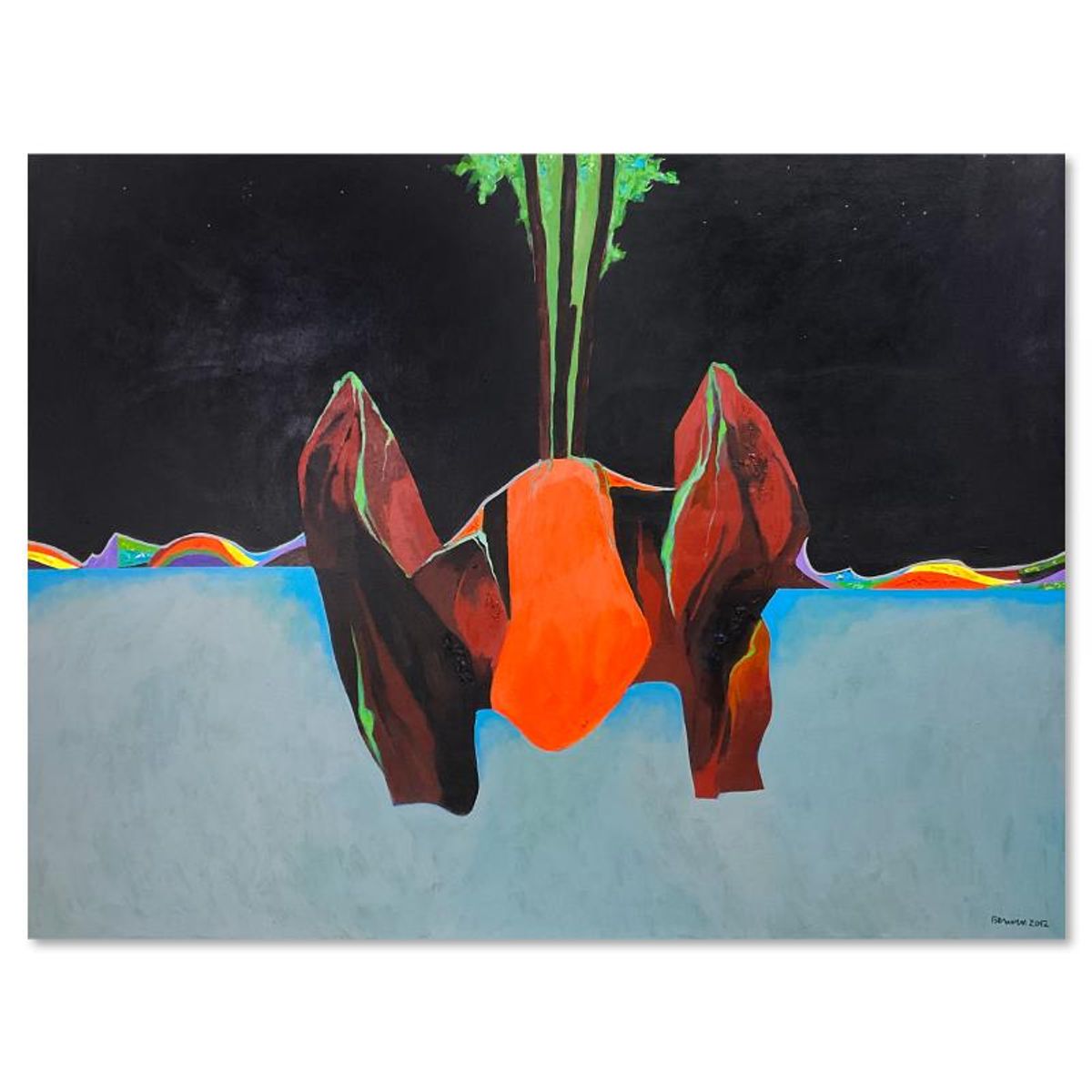 Milton Berwin (1925-2023), Original Painting on Canvas (46" x 60"), Hand Signed with Letter of Authenticity.