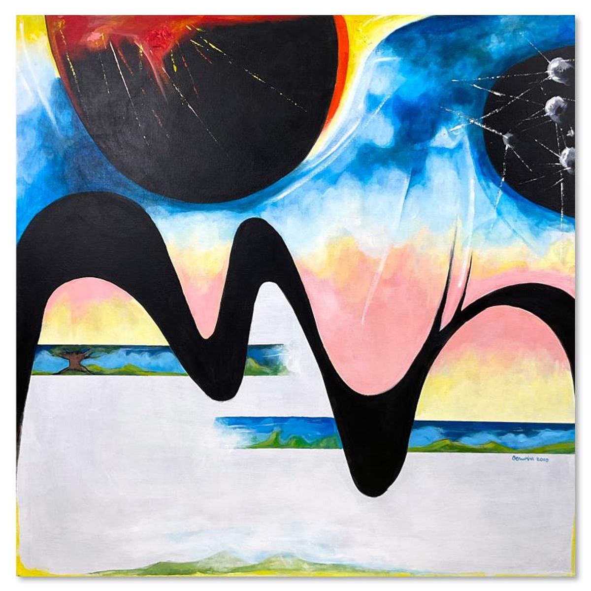 Milton Berwin (1925-2023), Original Painting on Canvas (48" x 48"), Hand Signed with Letter of Authenticity.
