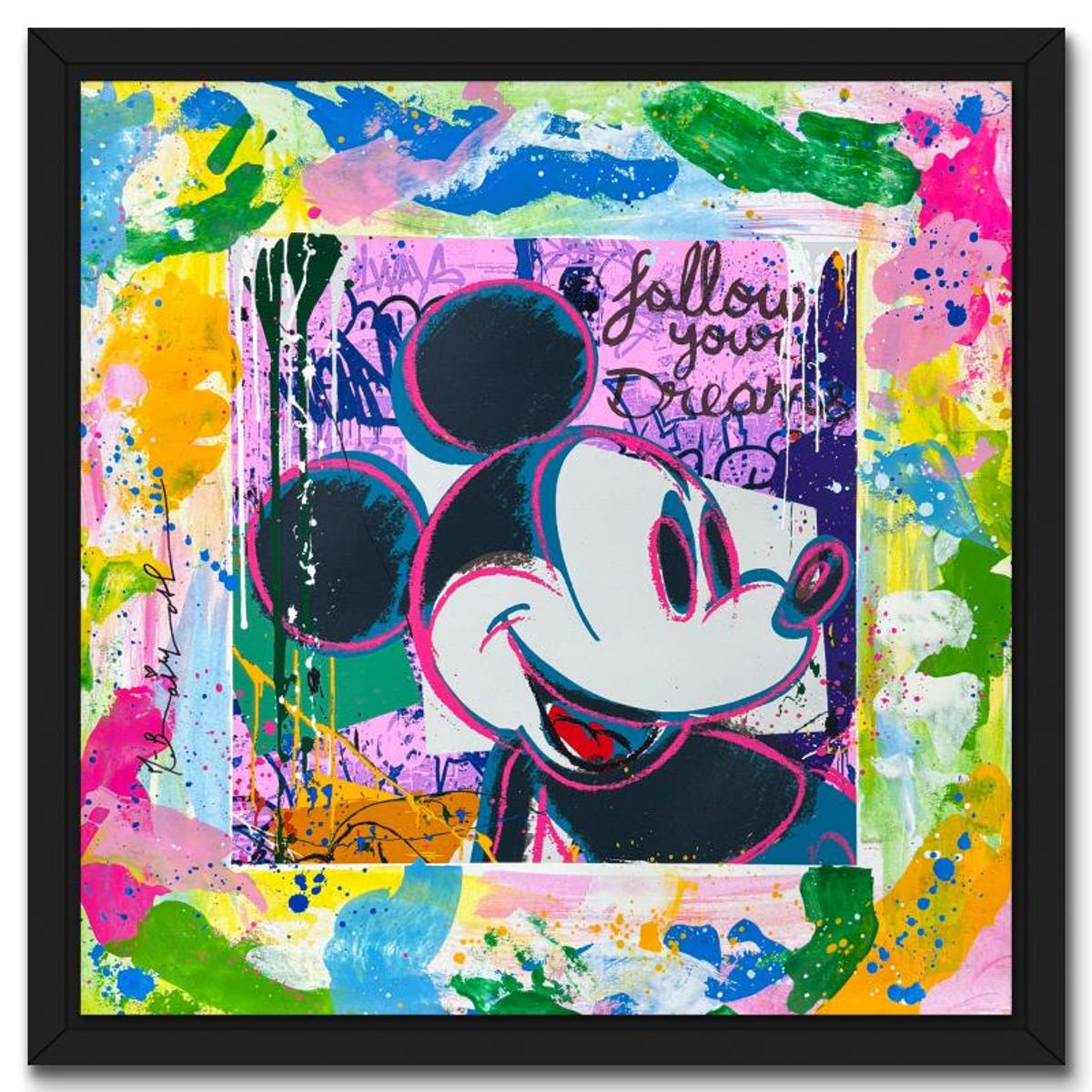 Mr. Brainwash, "Follow Your Dreams" Framed Unique (UNIQ) Mixed Media, Hand Signed with Certificate of Authenticity.
