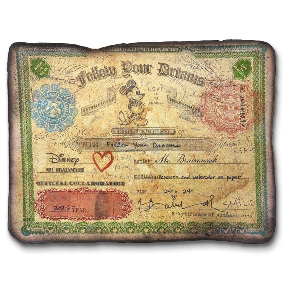 Mr. Brainwash, "Follow Your Dreams" Framed Unique (UNIQ) Mixed Media, Hand Signed with Certificate of Authenticity.