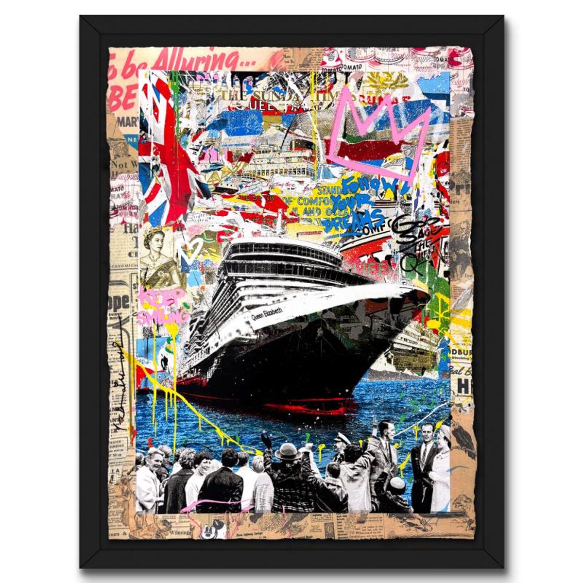Mr Brainwash, "Queen Elizabeth" Framed Unique (UNQ) Mixed Media, Hand Signed with Certificate of Authenticity.