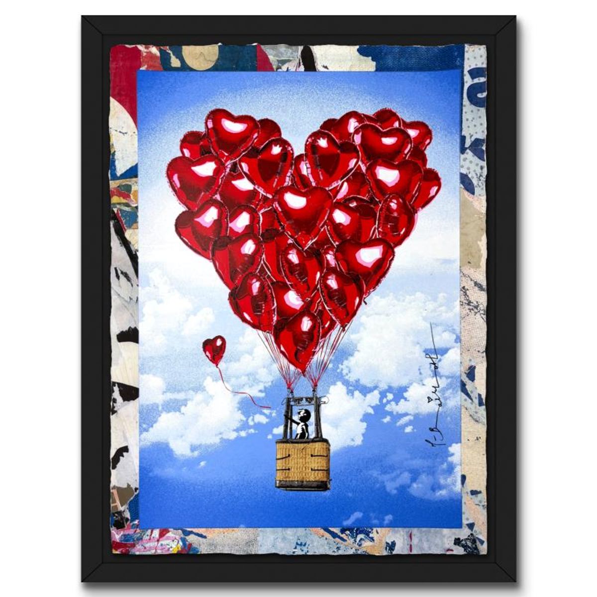 Mr Brainwash, "Love Above All" Framed Unique (UNQ) Mixed Media, Hand Signed with Certificate of Authenticity.