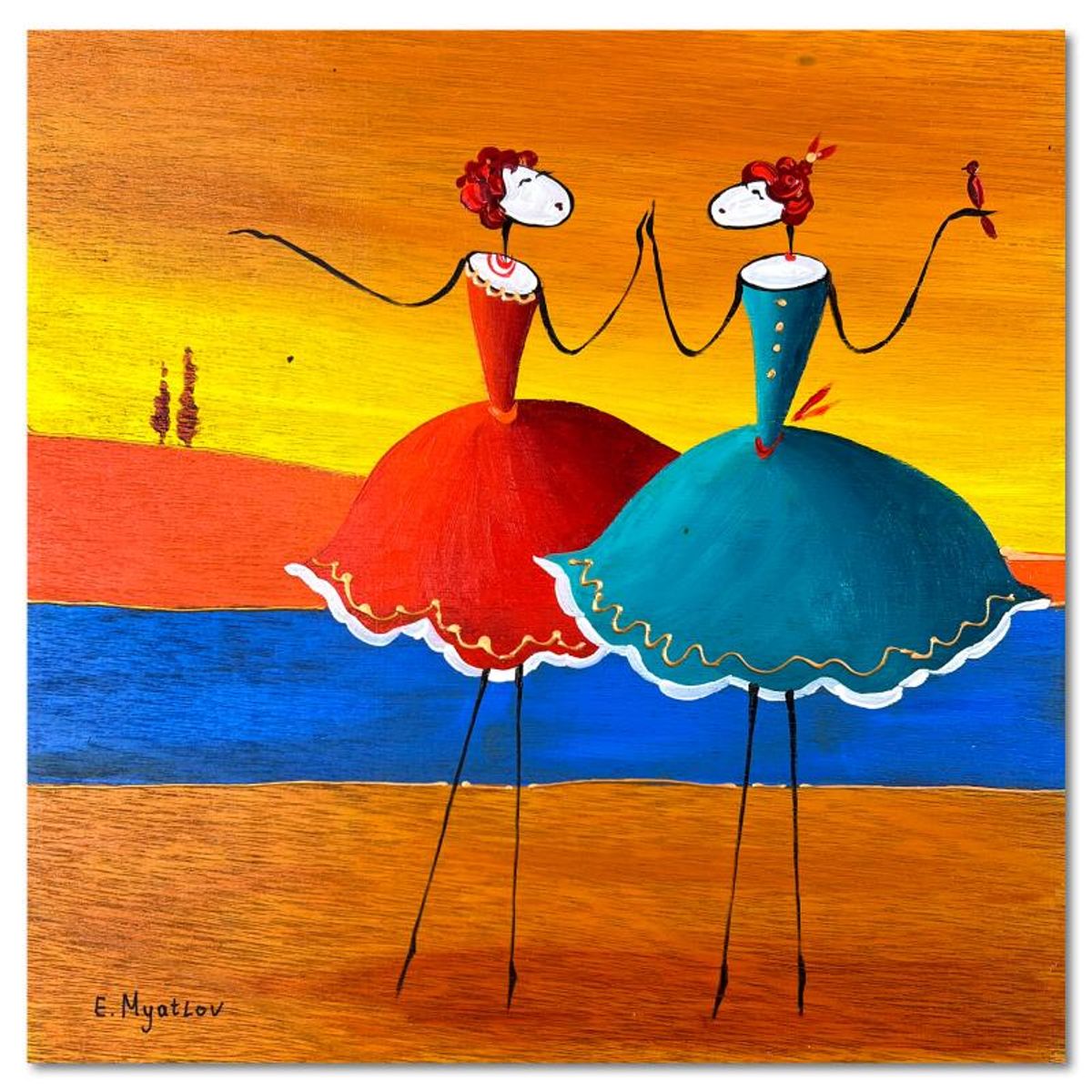 Ester Myatlov, Hand Signed Original Painting on Wood Panel with Letter of Authenticity.