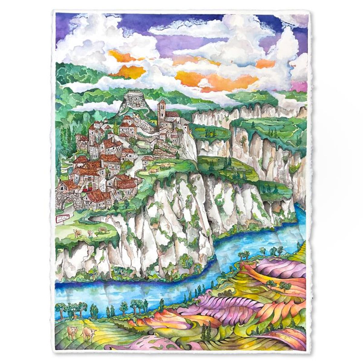 Linnea Pergola, "St Cirq la Snas" Original Painting, Hand Signed with Letter of Authenticity.