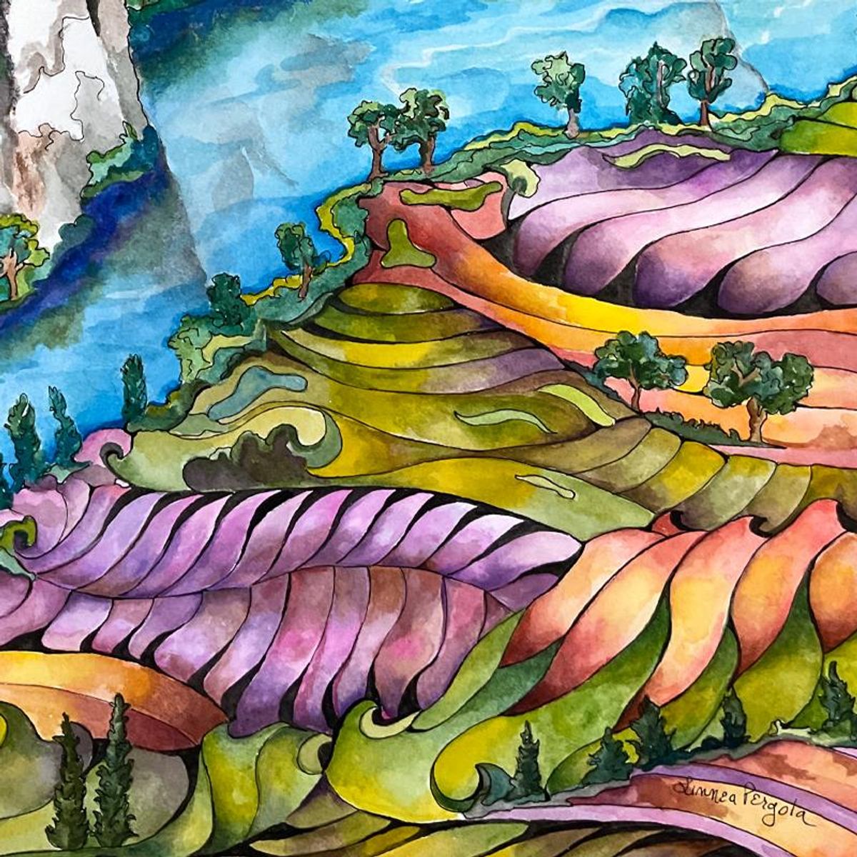 Linnea Pergola, "St Cirq la Snas" Original Painting, Hand Signed with Letter of Authenticity.
