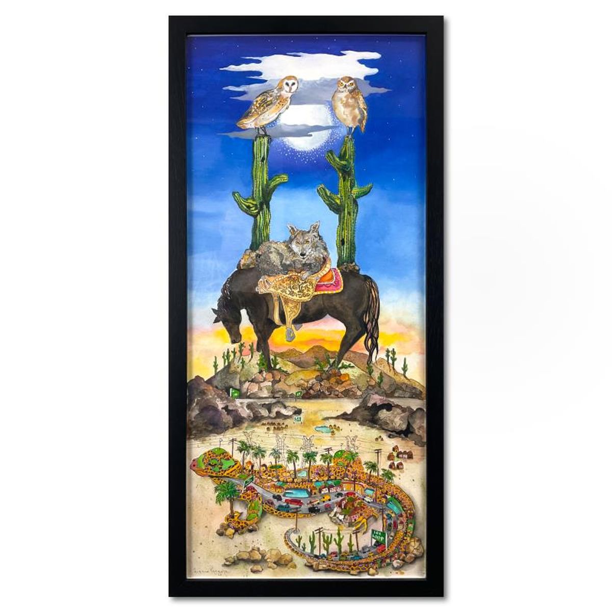 Linnea Pergola, "Scottsdale" Framed Original Watercolor Painting, Hand Signed with Letter of Authenticity.