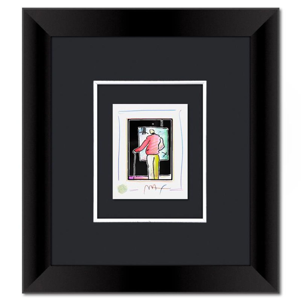Peter Max, "Man at Easel" Framed One-of-a-Kind Mixed Media, Hand Signed with Registration Number Certifying Authenticity.