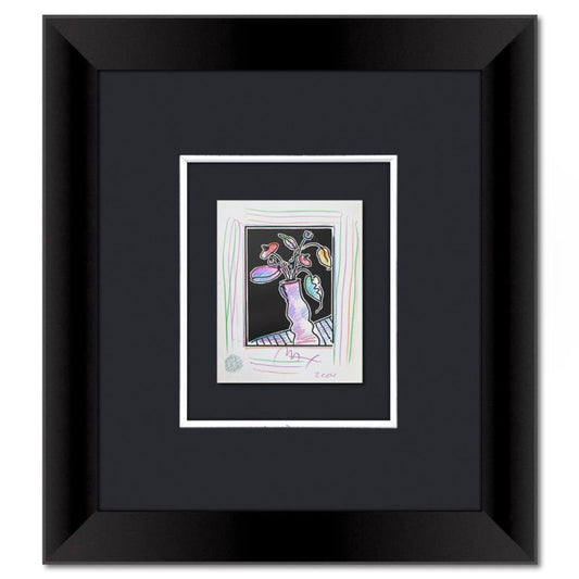 Peter Max, "Vase of Flowers I" Framed One-of-a-Kind Mixed Media, Hand Signed with Registration Number Certifying Authenticity.