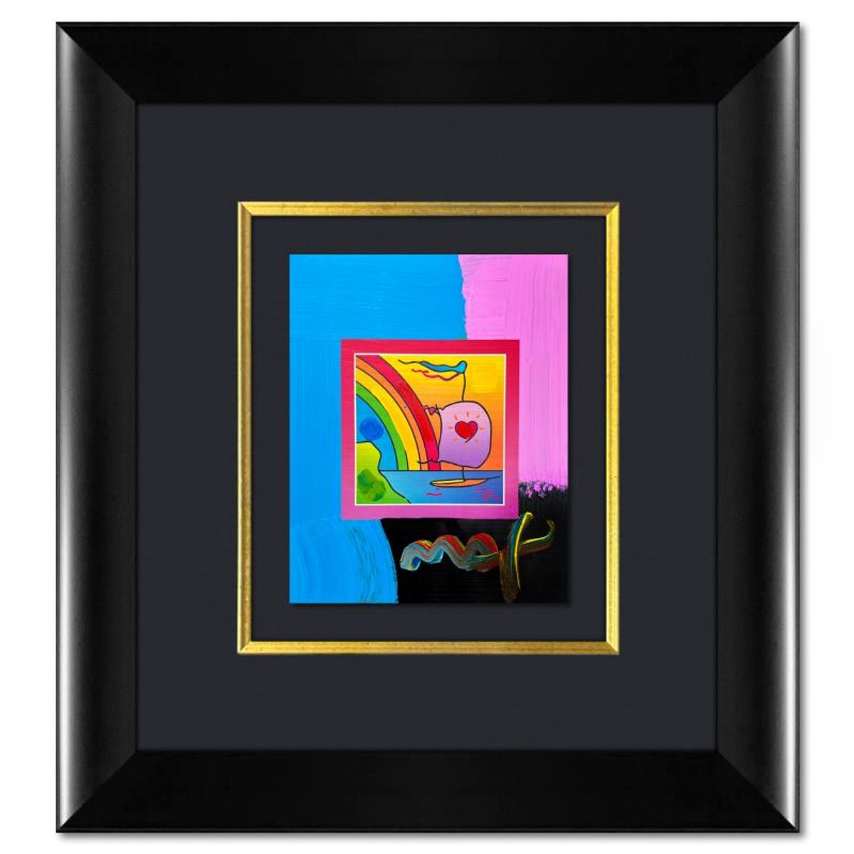 Peter Max, "Sailboat with Heart" Framed One-of-a-Kind Acrylic Mixed Media, Hand Signed with Registration Number Certifying Authenticity.