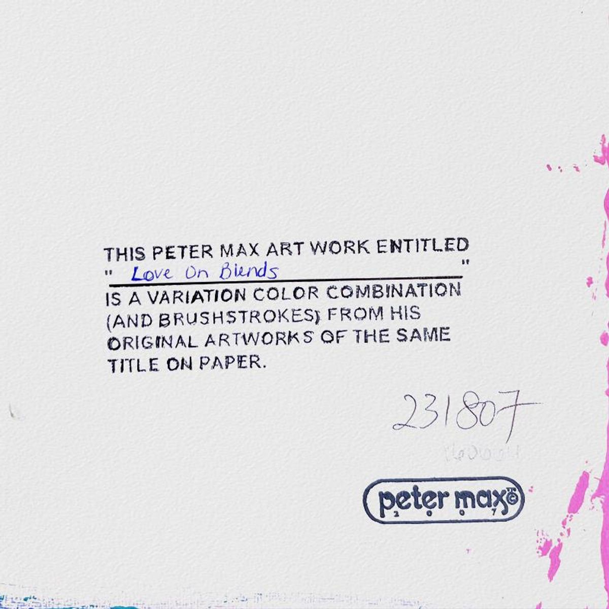 Peter Max, "Love" Framed One-of-a-Kind Acrylic Mixed Media, Hand Signed with Registration Number Certifying Authenticity.