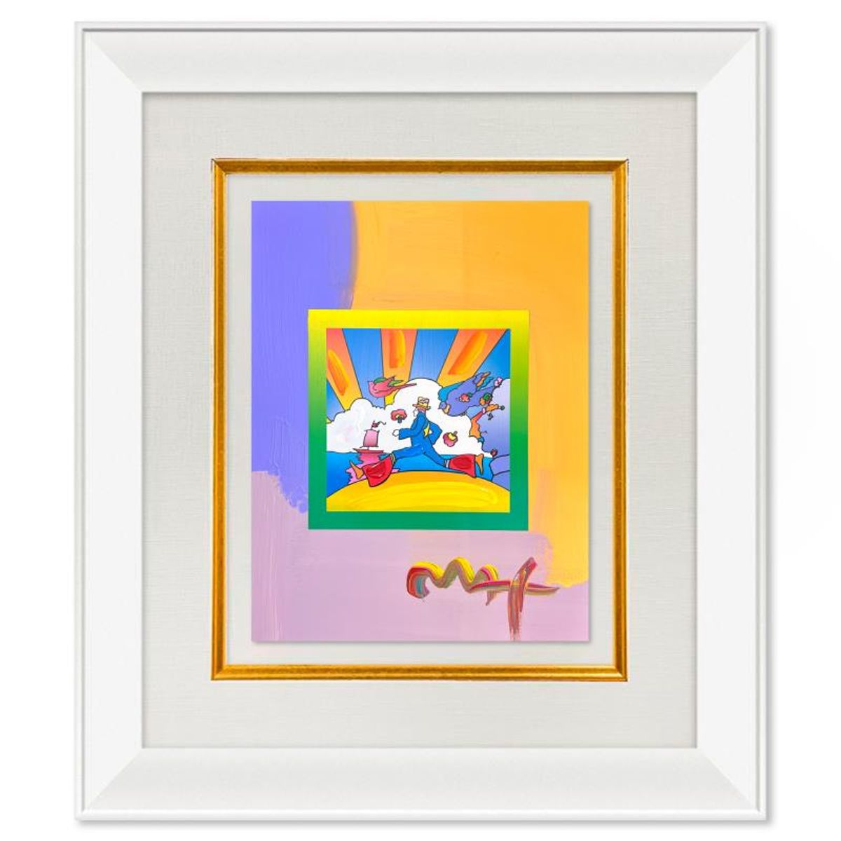 Peter Max, "Cosmic Runner" Framed One-of-a-Kind Acrylic Mixed Media, Hand Signed with Registration Number Certifying Authenticity