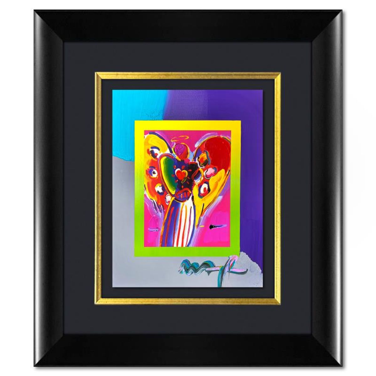 Peter Max, "Angel with Heart" Framed One-of-a-Kind Acrylic Mixed Media, Hand Signed with Registration Number Certifying Authenticity