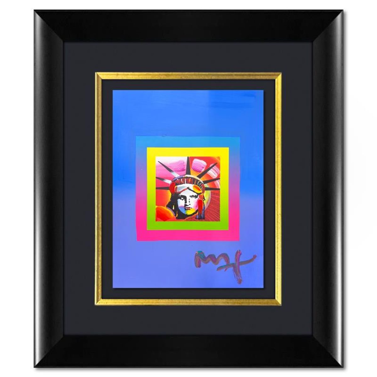 Peter Max, "Liberty" Framed One-of-a-Kind Acrylic Mixed Media, Hand Signed with Registration Number Certifying Authenticity
