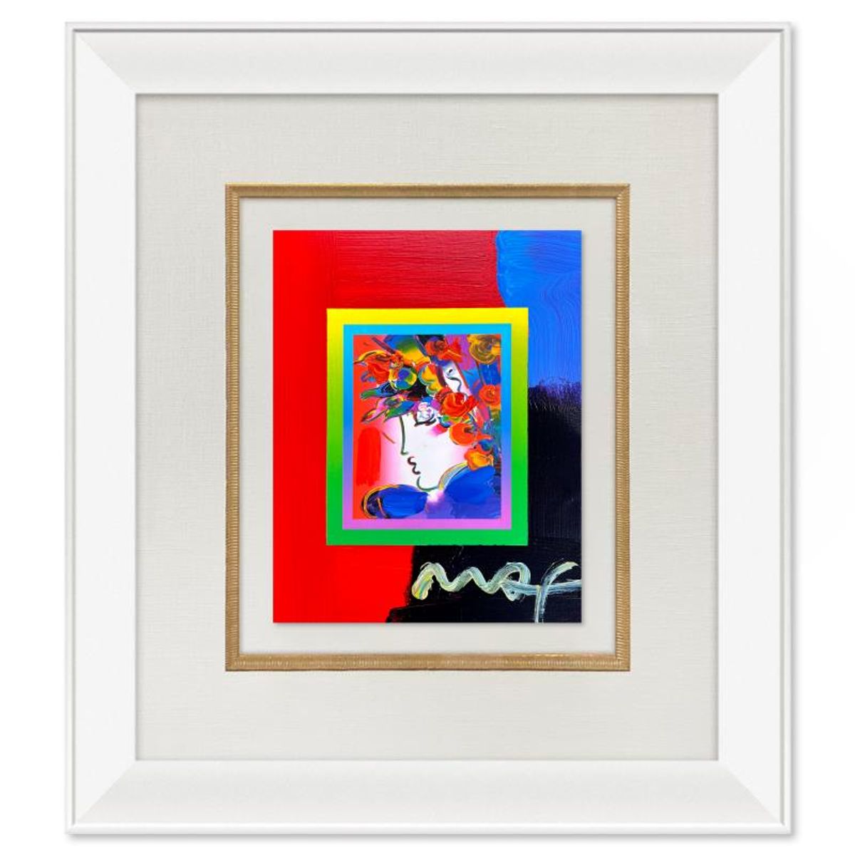 Peter Max, "Blushing Beauty" Framed One-of-a-Kind Acrylic Mixed Media, Hand Signed with Registration Number Certifying Authenticity