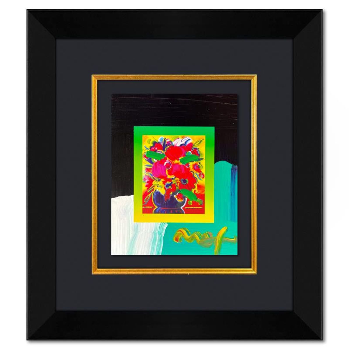 Peter Max, "Flowers" Framed One-of-a-Kind Acrylic Mixed Media, Hand Signed with Registration Number Certifying Authenticity