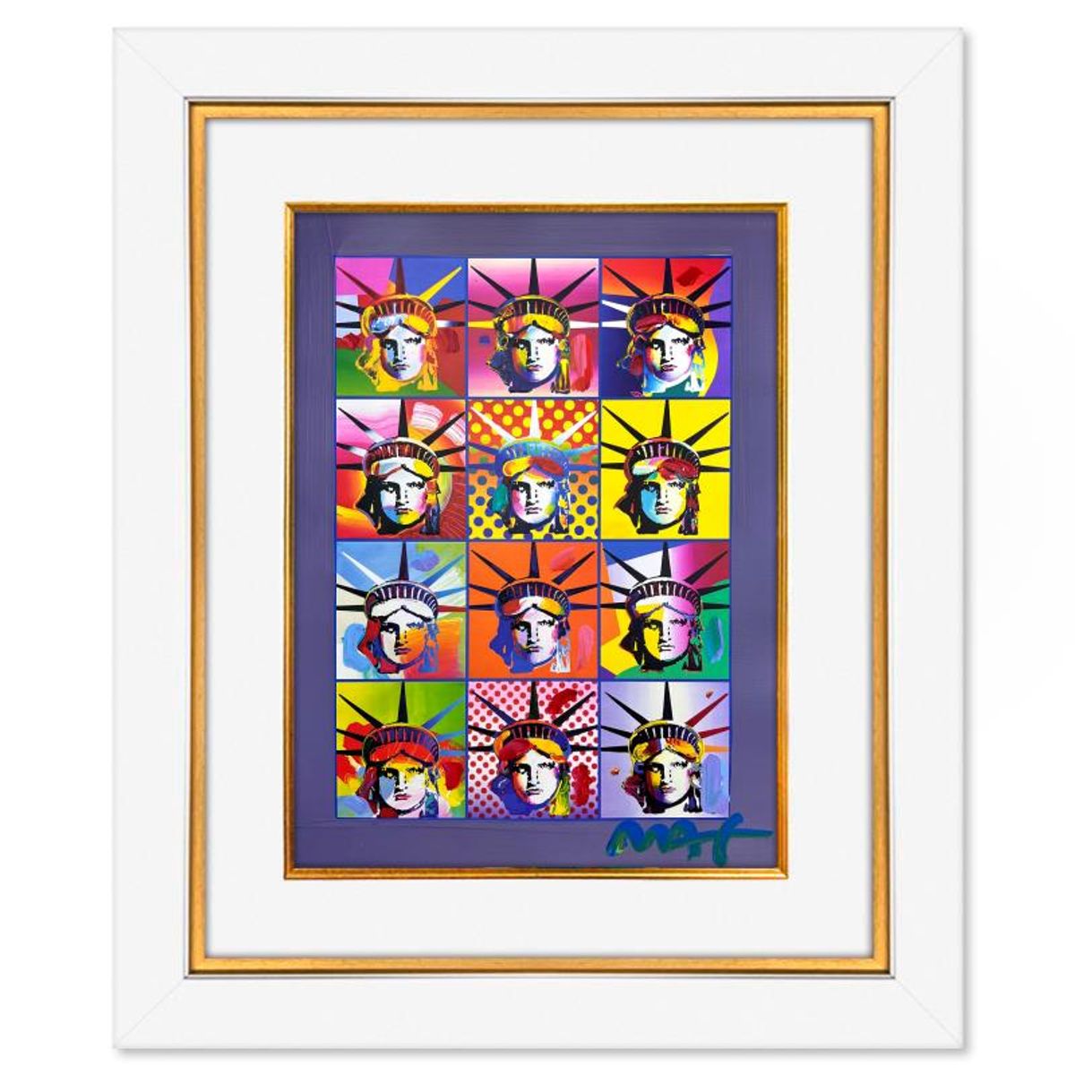 Peter Max, "Liberty & Justice" Framed One-of-a-Kind Mixed Media, Hand Signed with Registration Number Certifying Authenticity.