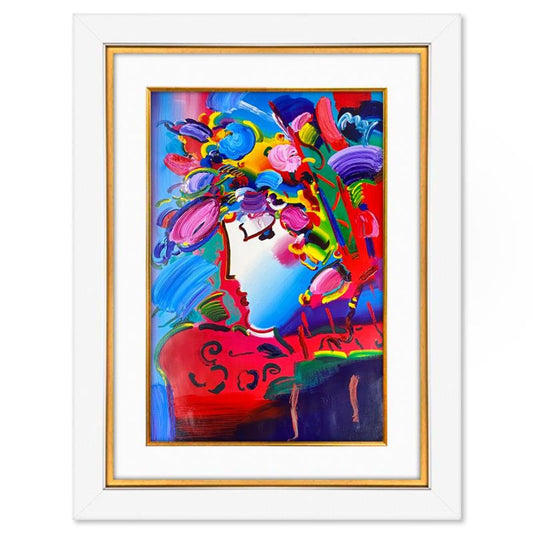 Peter Max, "Blushing Beauty" Framed One-of-a-Kind Mixed Media, Hand Signed with Registration Number Certifying Authenticity.