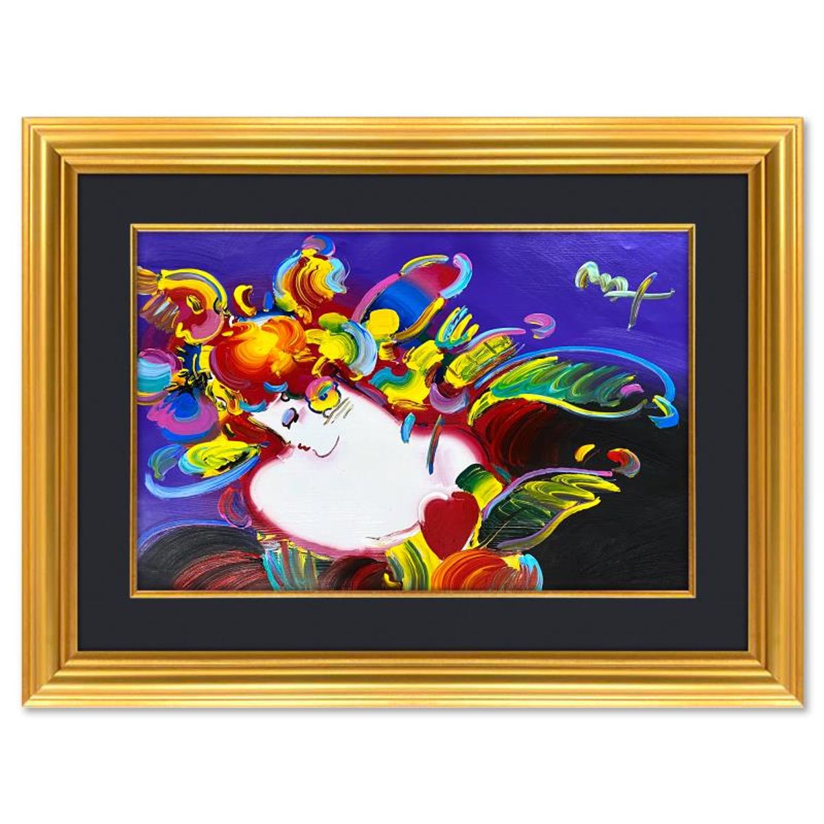 Peter Max, "Woman in Love" Framed One-of-a-Kind Mixed Media, Hand Signed with Registration Number Certifying Authenticity.