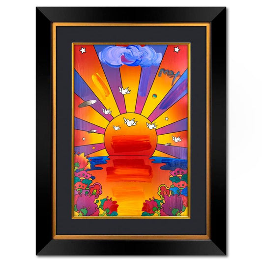 Peter Max, "Sunrise 2000" Framed One-of-a-Kind Mixed Media, Hand Signed with Registration Number Certifying Authenticity.