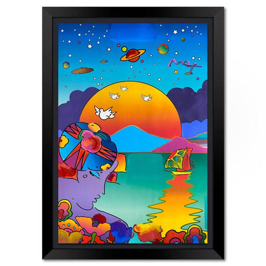 Peter Max, "New Horizon" Framed One-of-a-Kind Mixed Media, Hand Signed with Registration Number Certifying Authenticity.