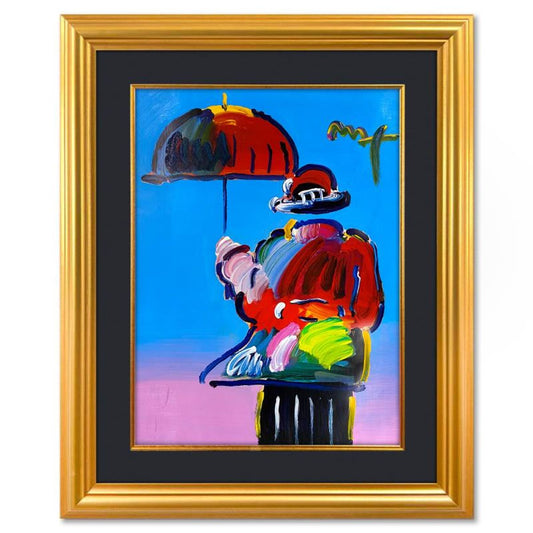 Peter Max, "Umbrella Man" Framed One-of-a-Kind Mixed Media, Hand Signed with Registration Number Certifying Authenticity.