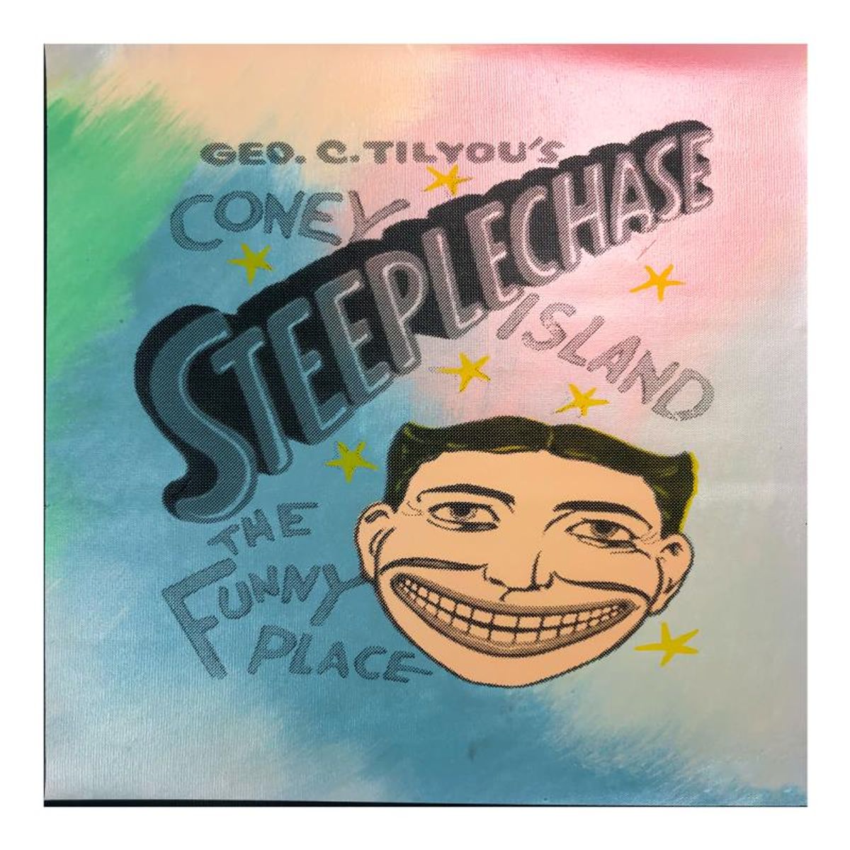 Steve Kaufman (1960-2010), "Steepechase, Coney Island" Hand Signed and Numbered Limited Edition Hand Pulled silkscreen mixed media on Canvas with LOA.