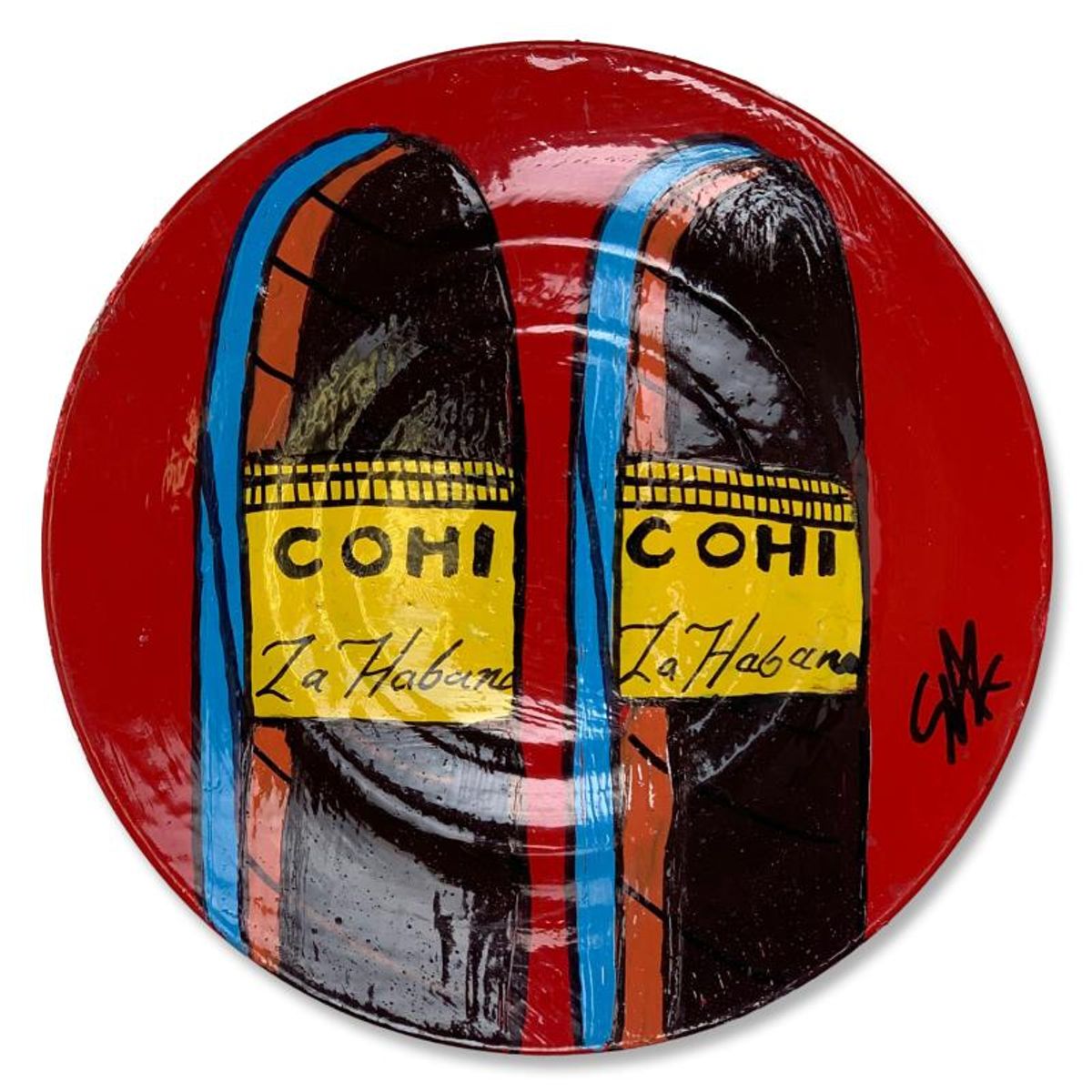 Steve Kaufman (1960-2010), "COHIBA" Hand Painted Plate, Hand Signed with Letter of Authenticity.