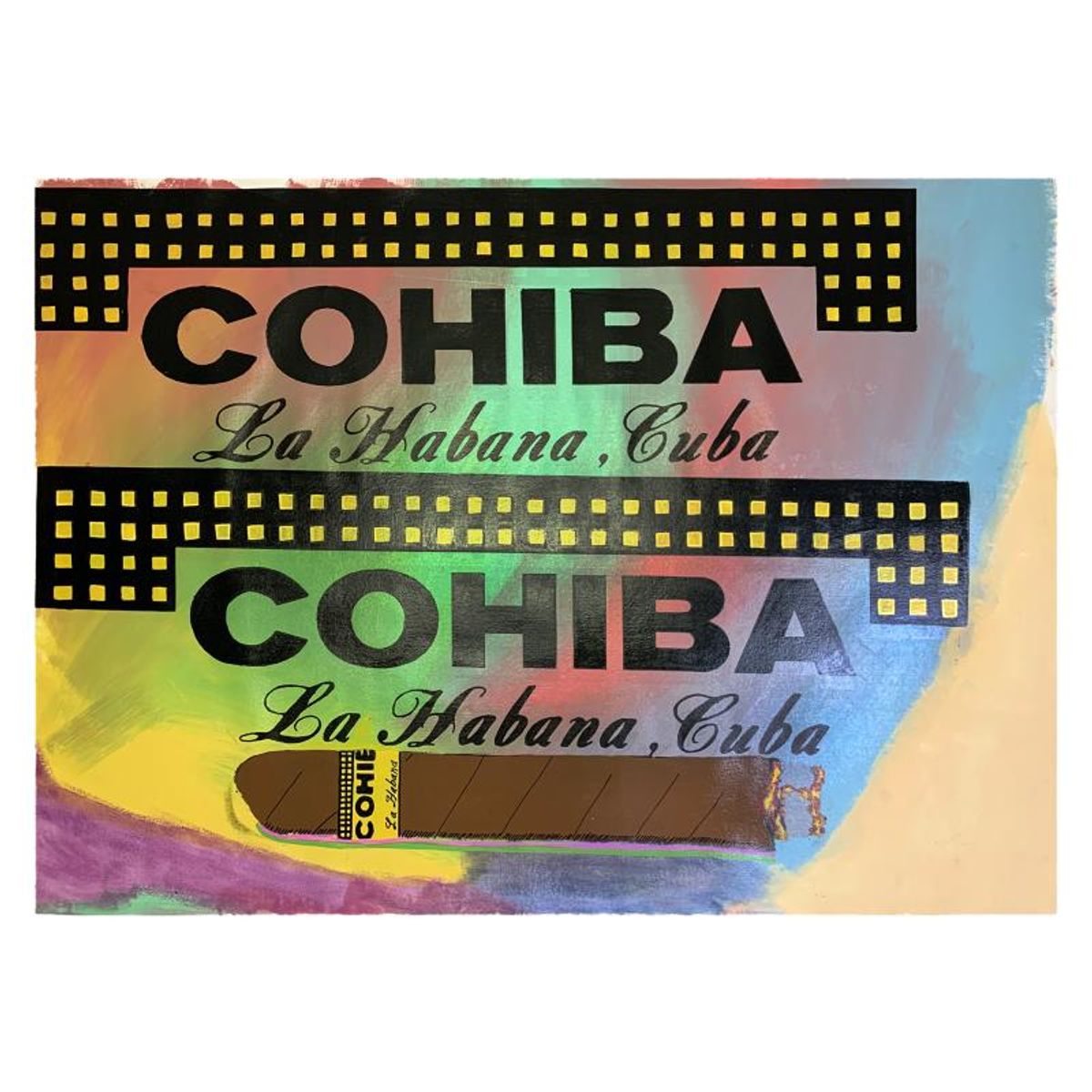 Steve Kaufman (1960-2010), "Cohiba" Hand Pulled Unique Variation Mixed Media on Canvas, Numbered 44/50 and Hand Signed with Letter of Authenticity.