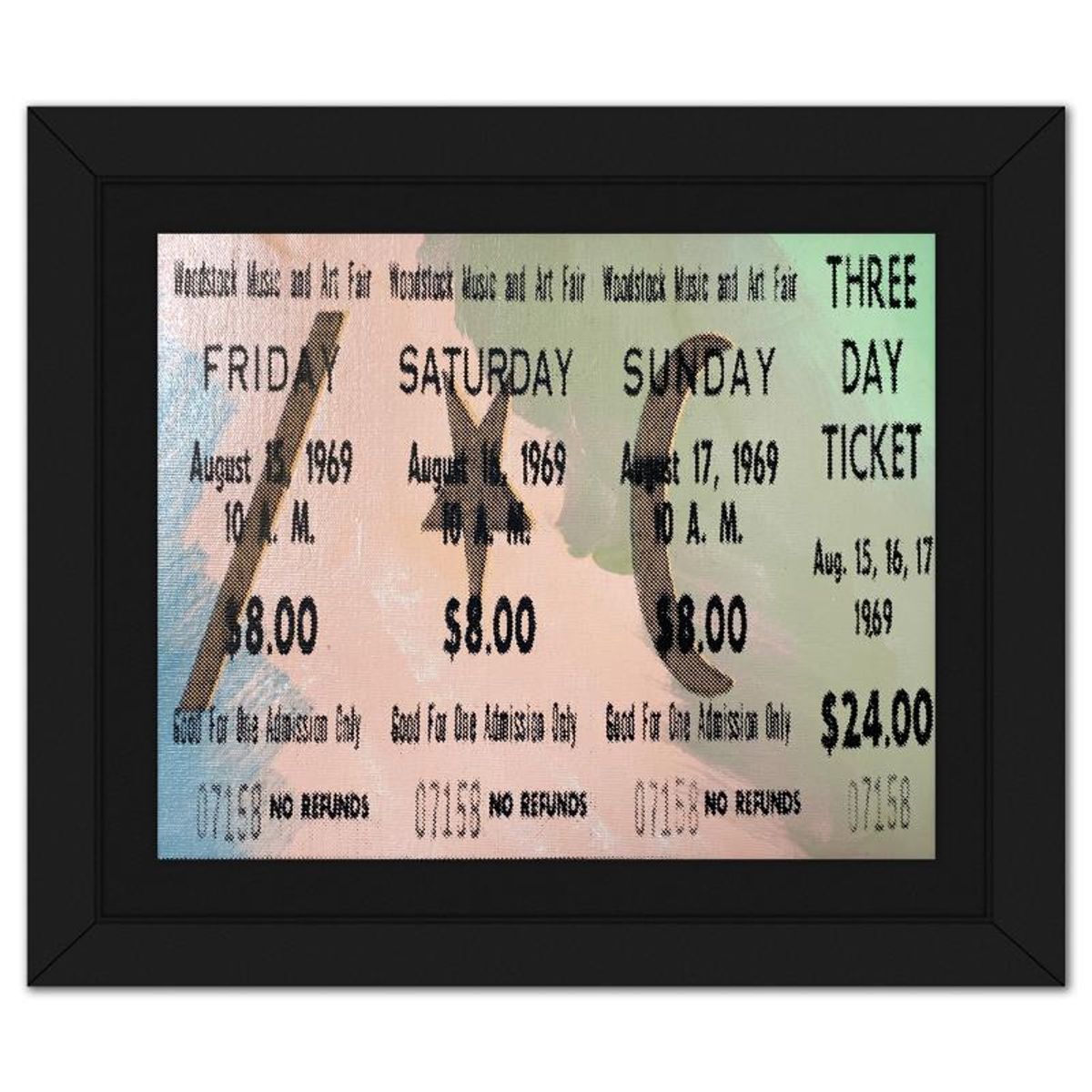 Steve Kaufman (1960-2010), "Woodstock Ticket" Framed Hand Embellished Limited Edition Silscreen, Numbered 13/50 Inverso and Hand Signed with Letter of Authenticity