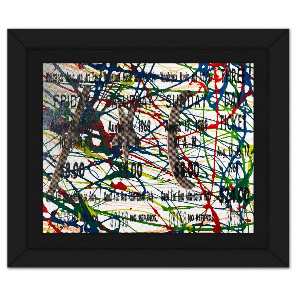 Steve Kaufman (1960-2010), "Woodstock Ticket" Framed Hand Embellished Limited Edition Silscreen, Numbered 44/50 Inverso and Hand Signed with Letter of Authenticity