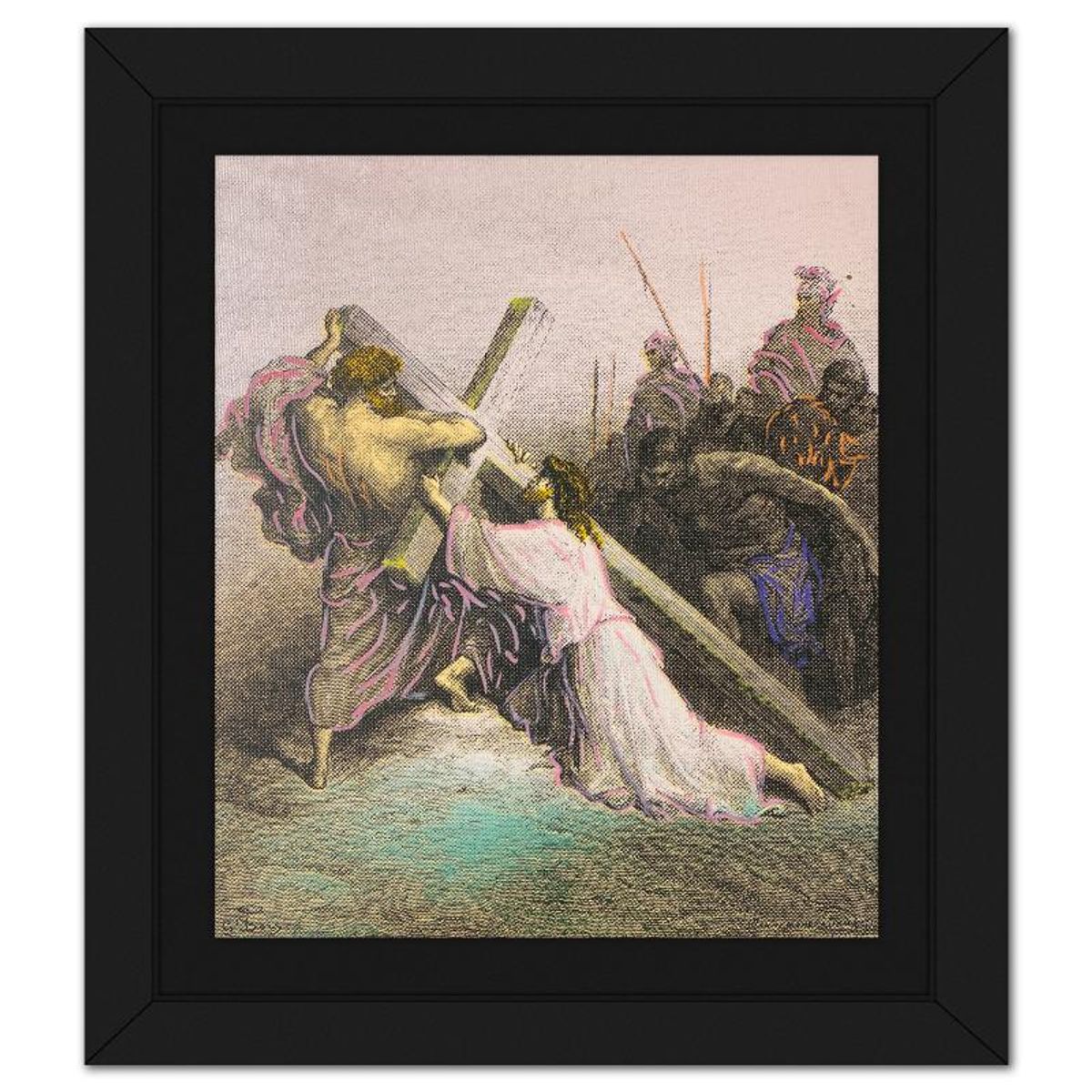 Steve Kaufman (1960-2010), "Simon Helping Jesus" Framed Hand Embellished Limited Edition Silscreen, Numbered 21/50 Inverso and Hand Signed with Letter of Authenticity
