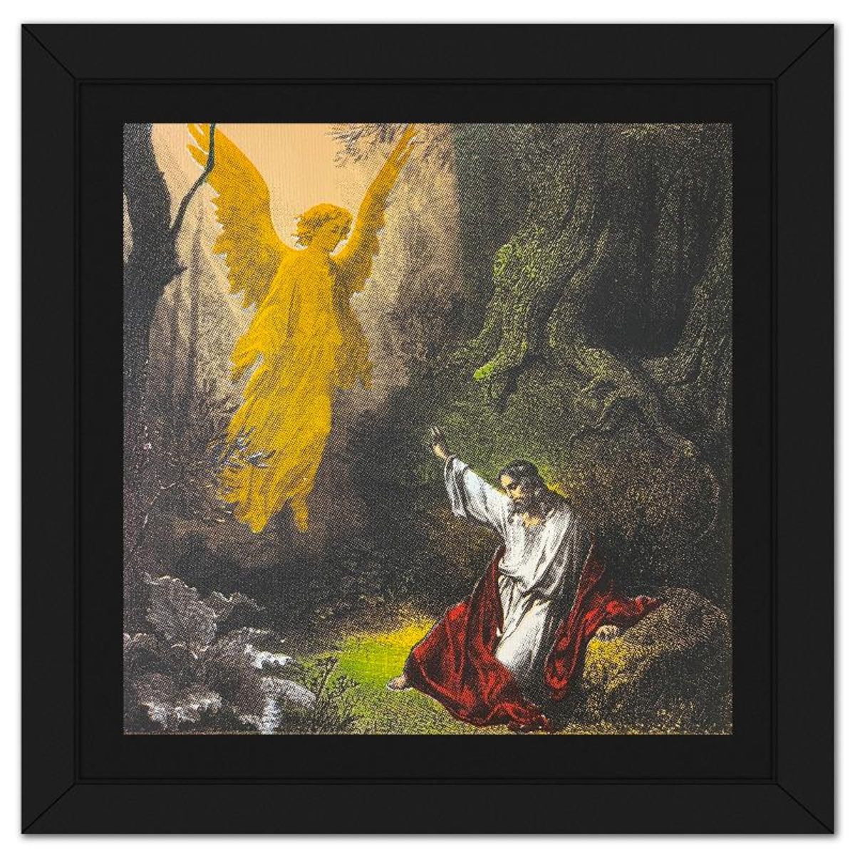 Steve Kaufman (1960-2010), "Jesus and the Angel" Framed Hand Embellished Limited Edition Silscreen, Numbered AP 9/50 Inverso and Hand Signed with Letter of Authenticity