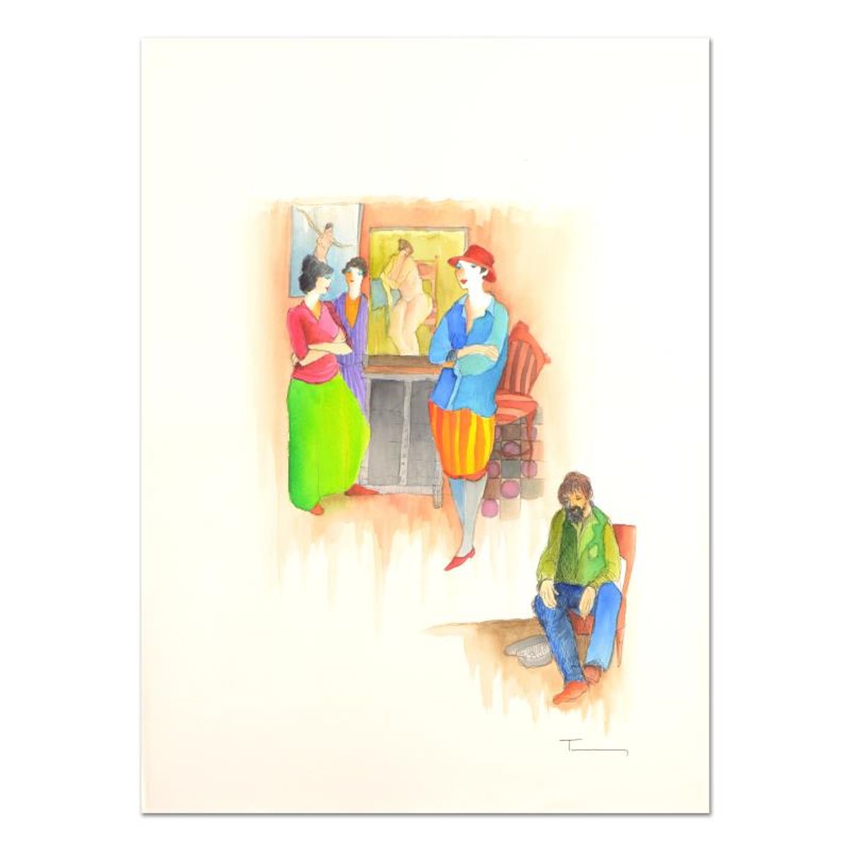 Itzchak Tarkay (1935-2012), Original Mixed Media Watercolor, Hand Signed with Letter of Authenticity.