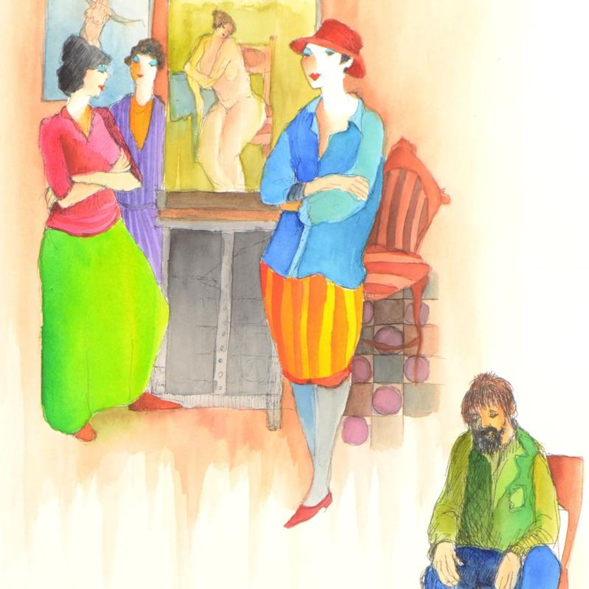 Itzchak Tarkay (1935-2012), Original Mixed Media Watercolor, Hand Signed with Letter of Authenticity.