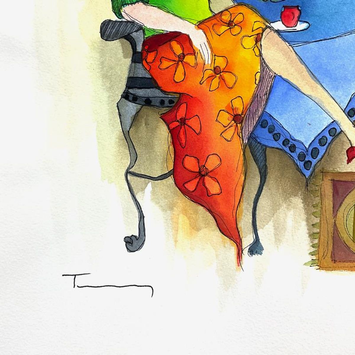 Itzchak Tarkay (1935-2012), Original Mixed Media Watercolor Painting on Paper, Hand Signed with Letter of Authenticity