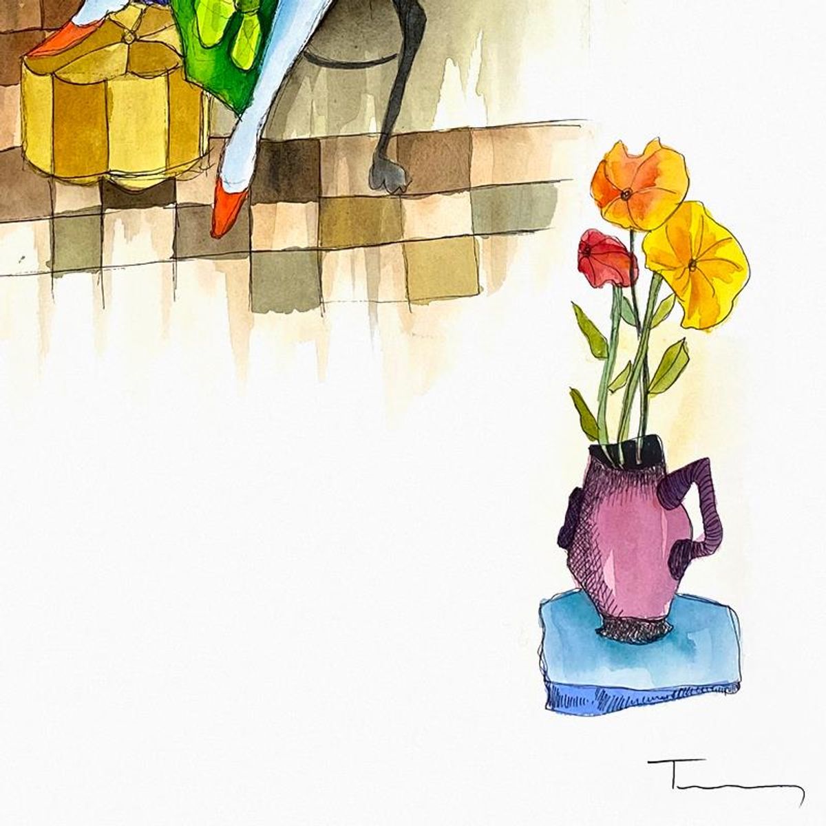 Itzchak Tarkay (1935-2012), Original Mixed Media Watercolor, Hand Signed with Letter of Authenticity.