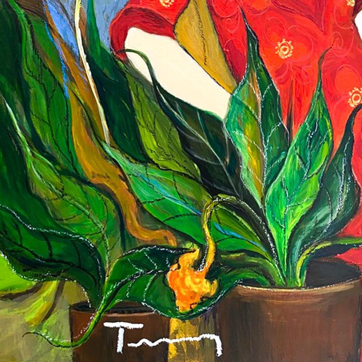 Itzchak Tarkay (1935-2012), "Spring Afternoon" One-of-a-Kind Mixed Media Over Paint on Wood, Hand Signed with Letter of Authenticity