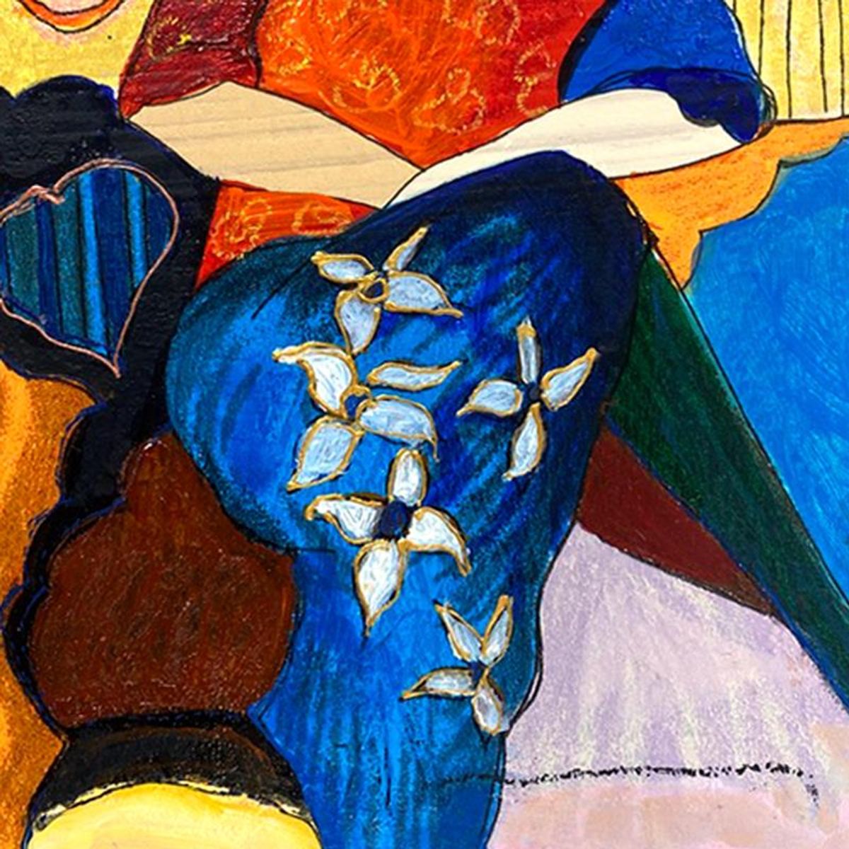 Itzchak Tarkay (1935-2012), "Waiting" One-of-a-Kind Mixed Media Over Paint on Wood, Hand Signed with Letter of Authenticity