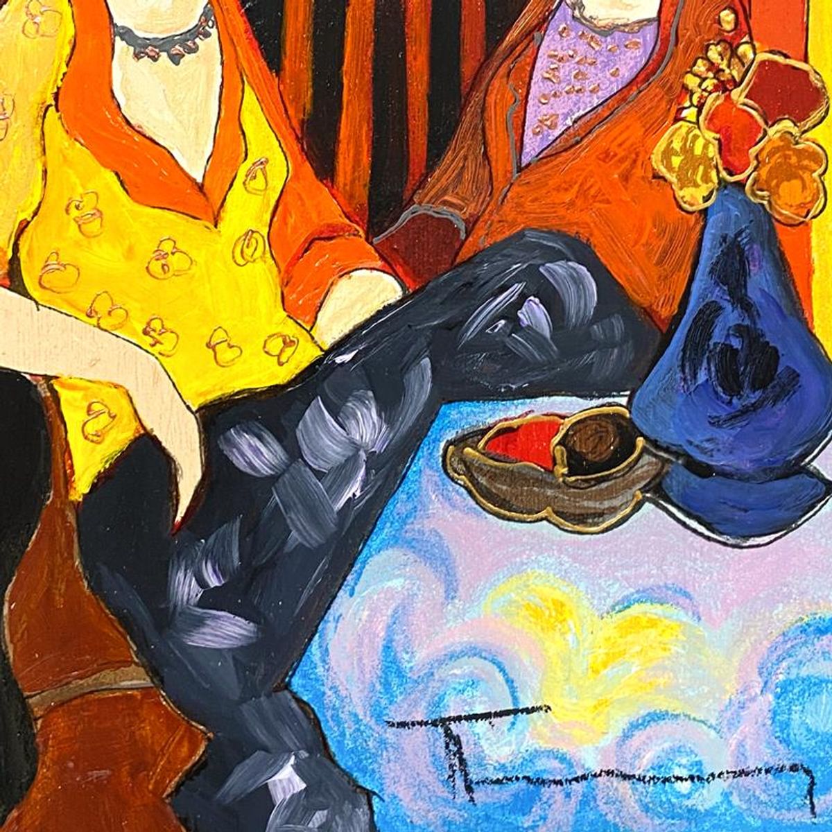 Itzchak Tarkay (1935-2012), "At the Port" One-of-a-Kind Mixed Media Over Paint on Wood, Hand Signed with Letter of Authenticity