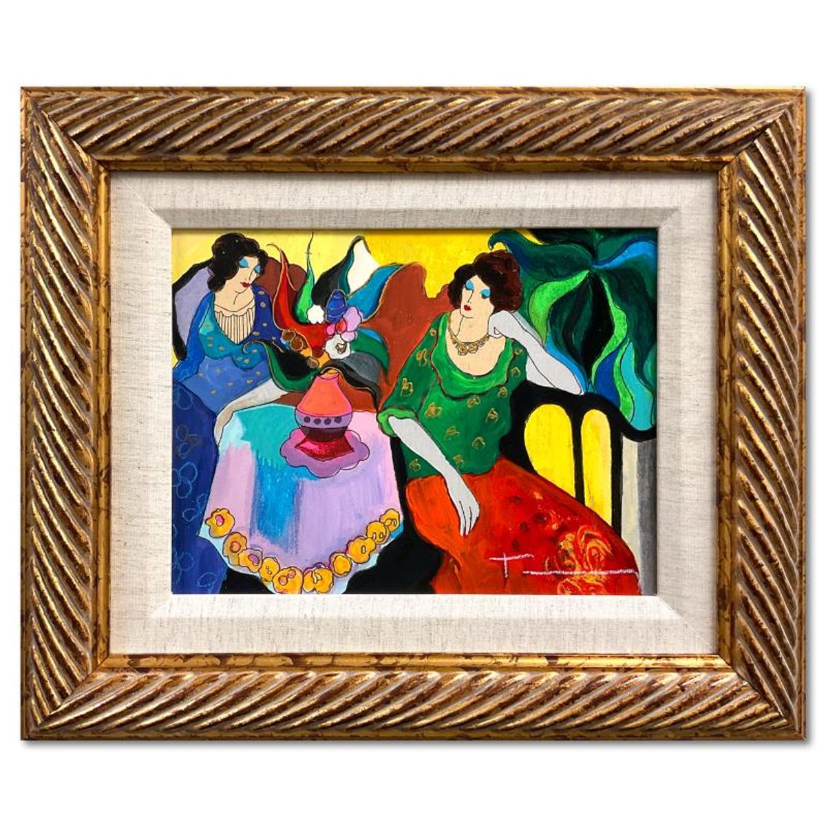 Itzchak Tarkay (1935-2012), "Tranquility" Framed One-of-a-Kind Mixed Media Over Paint on Wood, Hand Signed with Letter of Authenticity