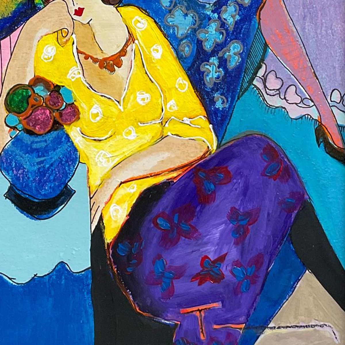 Itzchak Tarkay (1935-2012), "Quiet Afternoon" Framed One-of-a-Kind Mixed Media Over Paint on Wood, Hand Signed with Letter of Authenticity