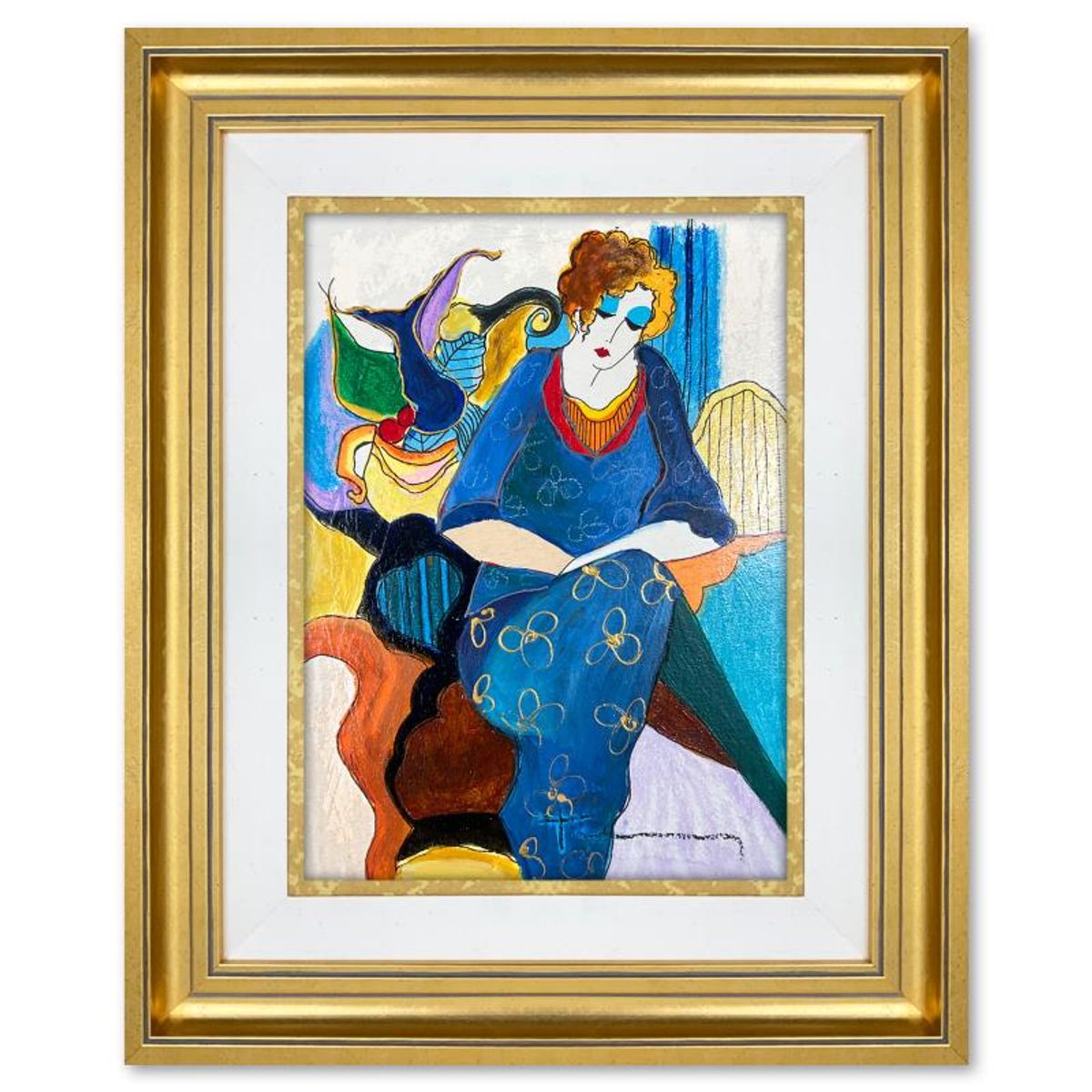 Itzchak Tarkay (1935-2012), "Memorie" Framed One-of-a-Kind Mixed Media Over Paint on Wood, Hand Signed with Letter of Authenticity