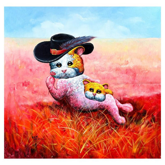 Wang, "A Rose's Lesson" Original Mixed Media Painting on Canvas, Hand Signed with Letter of Authenticity.