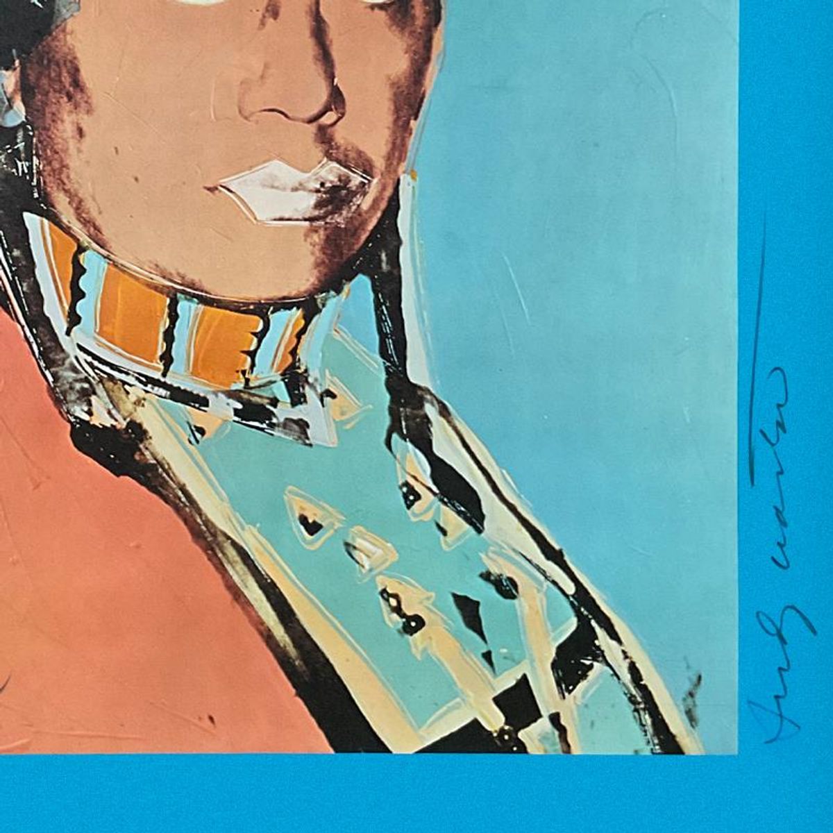 Andy Warhol (1928-1987), "The American Indian Series (Blue)" Framed Vintage Poster (51" x 33") from Ace Gallery (1977), Hand Signed by Warhol and & Russell Means (1939-2012) with Letter of Au
