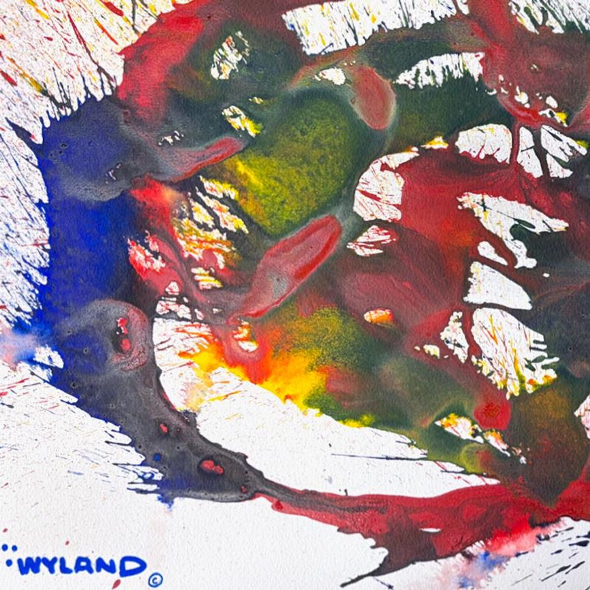 Wyland, "Untitled Abstract" Framed Original Painting on Paper, Hand Signed with Letter of Authenticity.